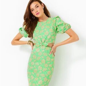 Lily Pulitzer Melina Jacquard Midi Dress size 10 green gold